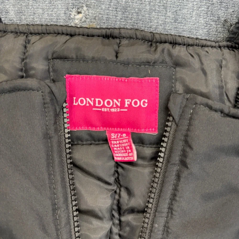 London Fog Snow Bibs Girls S 7-8 Black Polyester Reg Insulated Cargo Overalls